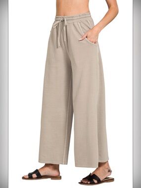 223. Women’s Ash Mocha French Terry Wide Leg Drawstring Lounge Pants